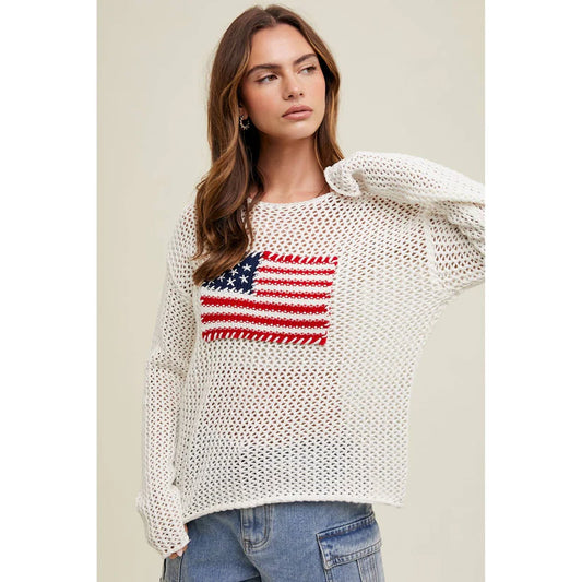 Open-Knit American Flag Sweater - Ascension Golf Carts, LLC