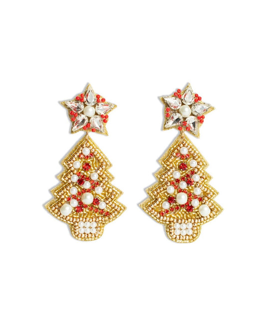 TRS - Gilded Christmas Tree Beaded Earrings