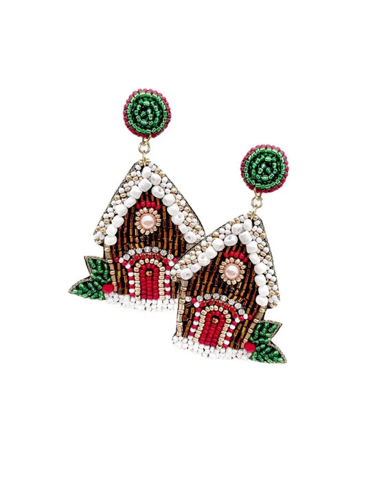 Gingerbread House Beaded Earrings