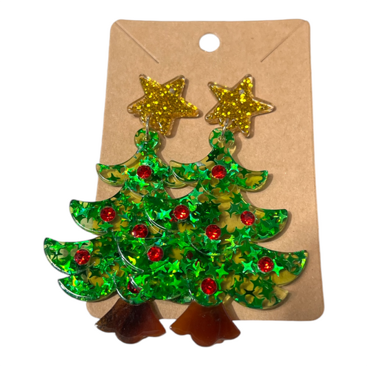 Glitter Christmas Tree Acrylic Earrings