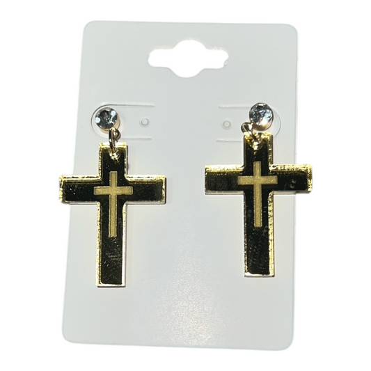 Gold Cross Acrylic Earrings