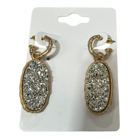 Gold Druzy Oval Shape Earrings