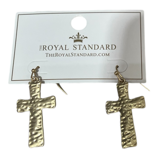 Gold Hammered Cross Earrings