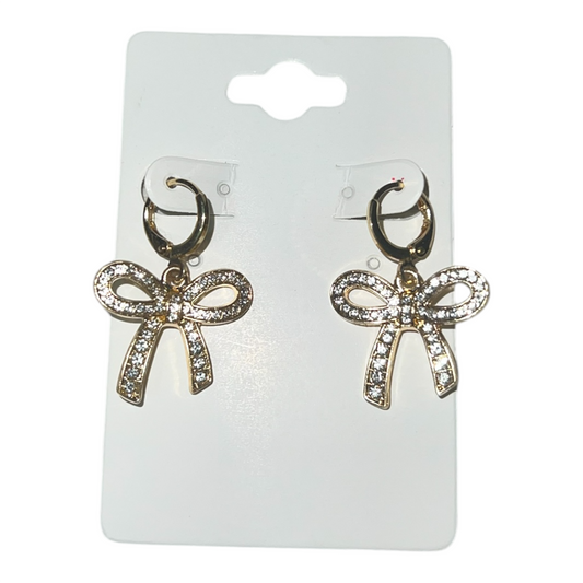 Gold Rhinestone Bow Earrings