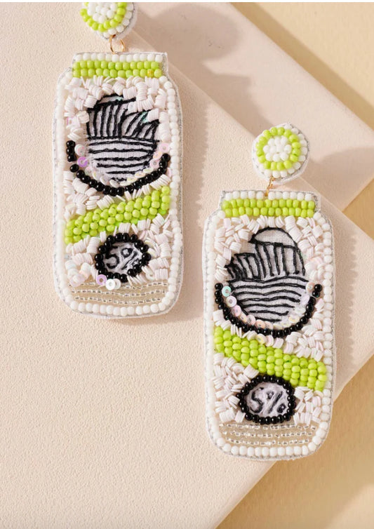 Lime White Claw Beaded Earrings
