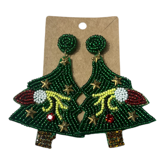 Grinch Christmas Tree Beaded Earrings