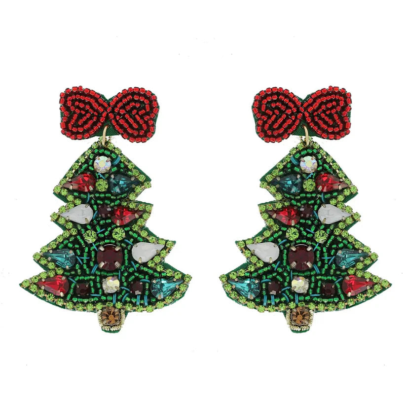 Green Christmas Tree Beaded Earrings