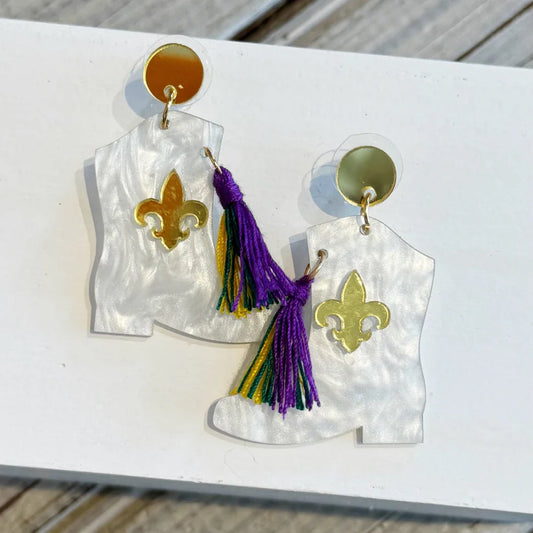 Mardi Gras Boots Acrylic Earrings