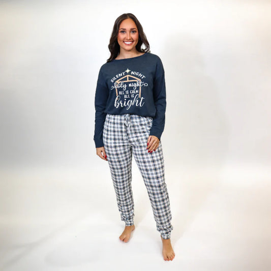 Silent Night Long Sleeve Jammie Jogger Pant Set