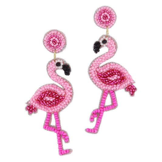 Pink Flamingo Beaded Earrings
