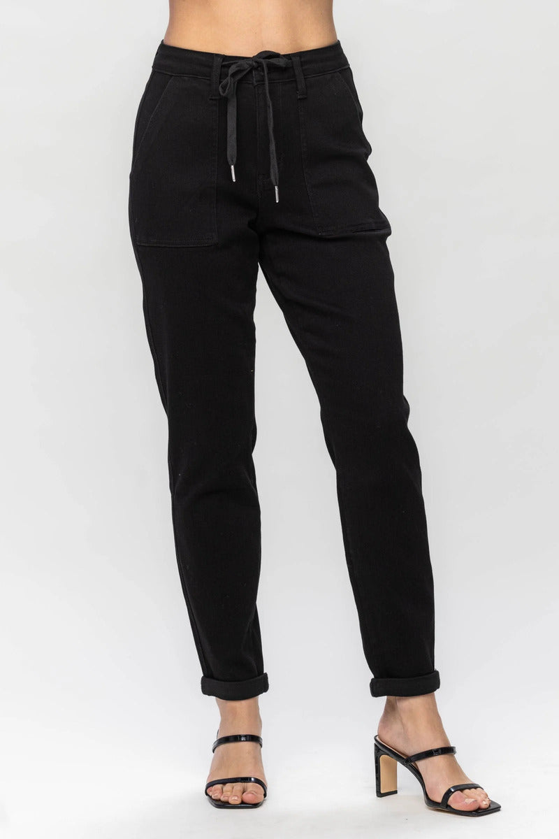 Judy Blue High Waist Jet Black Double Roll Cuff Jogger - Ascension Golf Carts, LLC