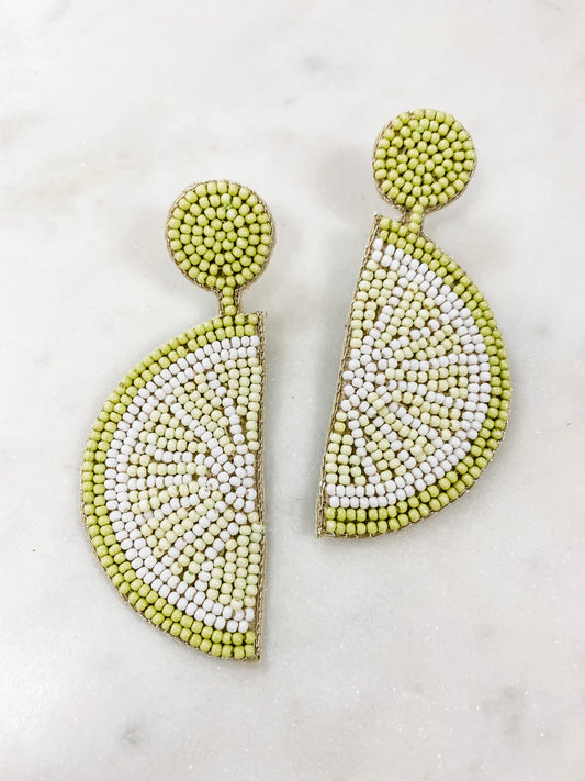 Beaded Lime Half Earrings