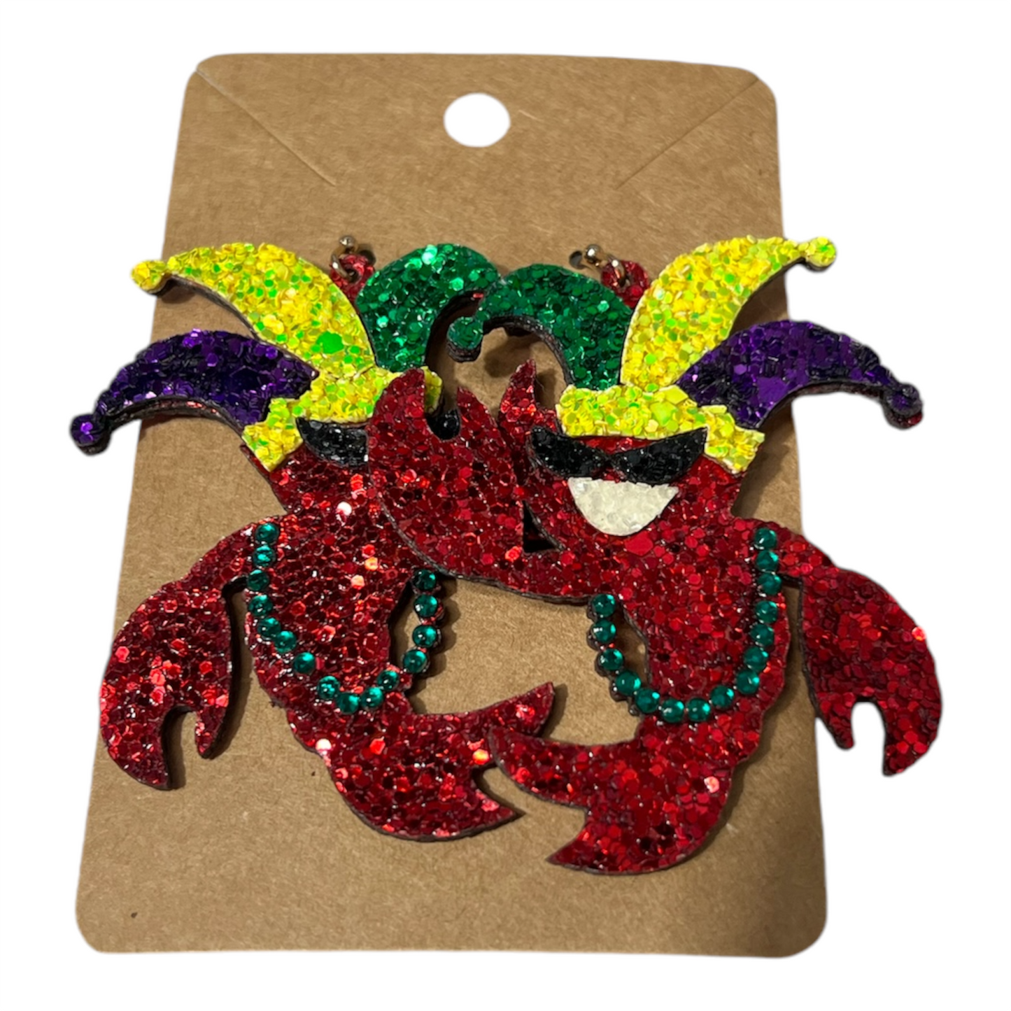 Mardi Gras Crawfish Glitter Earrings