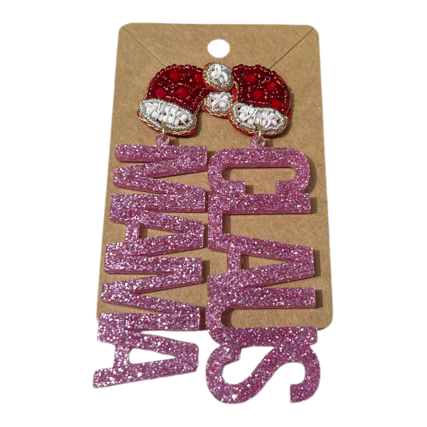 Mama Claus Pink Glitter Acrylic Earrings