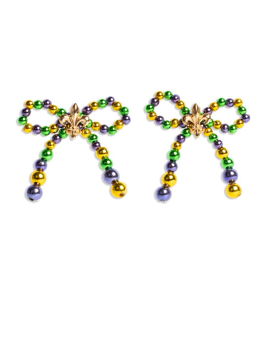 TRS - Mardi Gras Bead Bow Earrings