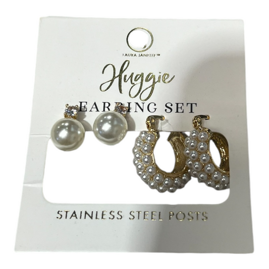 Pearl Huggie Earring Set