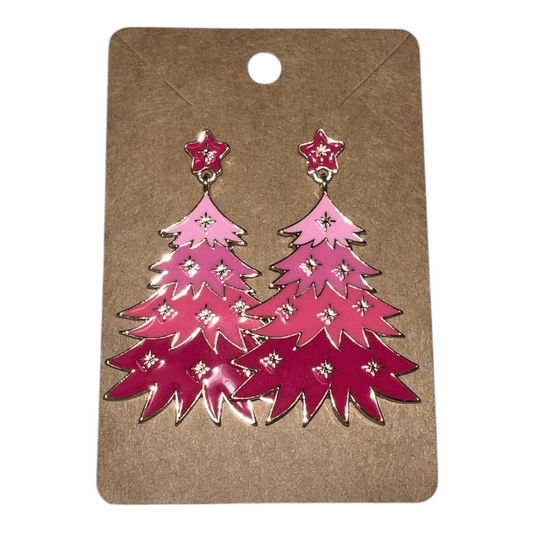 Pink Christmas Tree Earrings