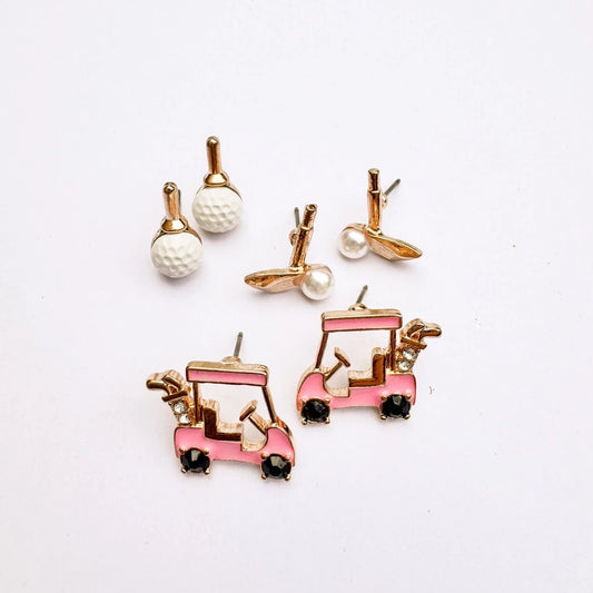 Pink Golf Cart Trio Studs