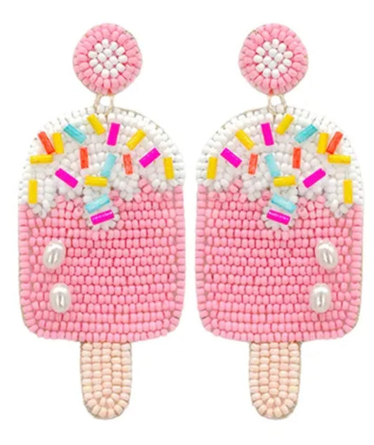 Pink Beaded Popsicle Earrings