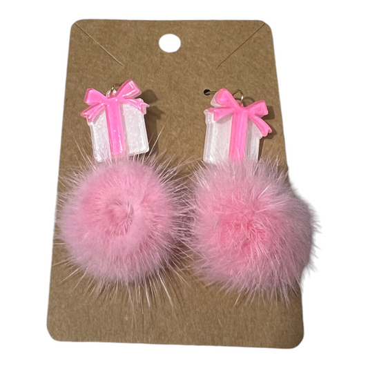 Pink Present and PomPom Earrings