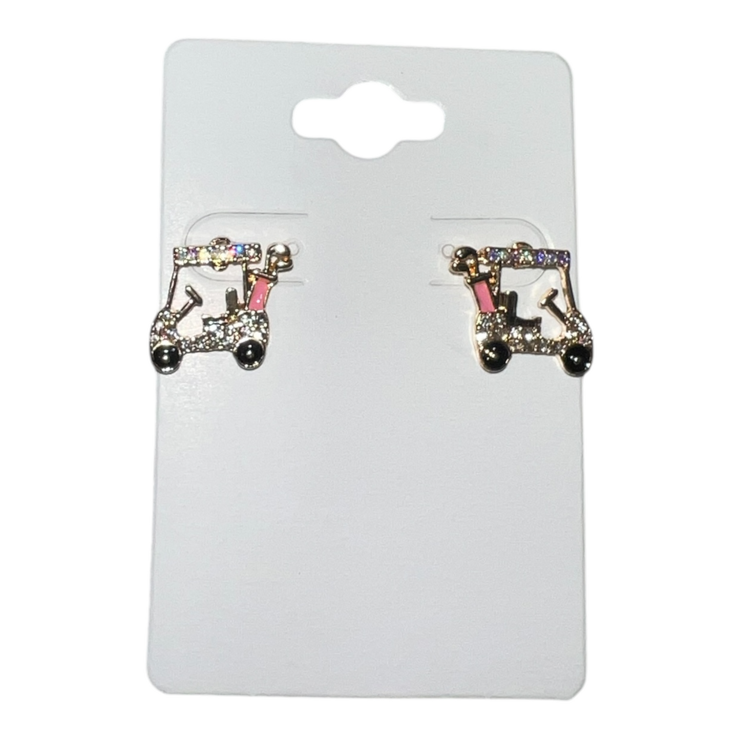 Pink Rhinestone Golf Cart Earrings