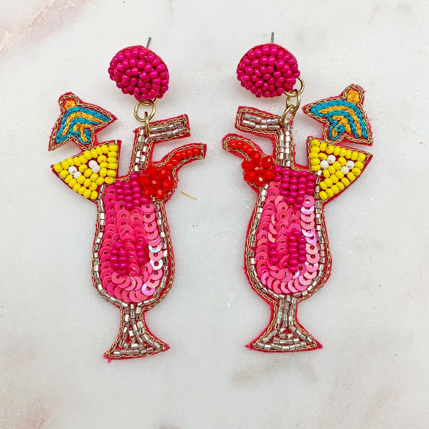 Beaded Pink Fruit Cocktail Earrings