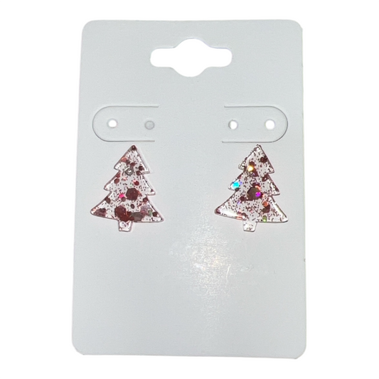 Pink Sparkle Christmas Tree Studs