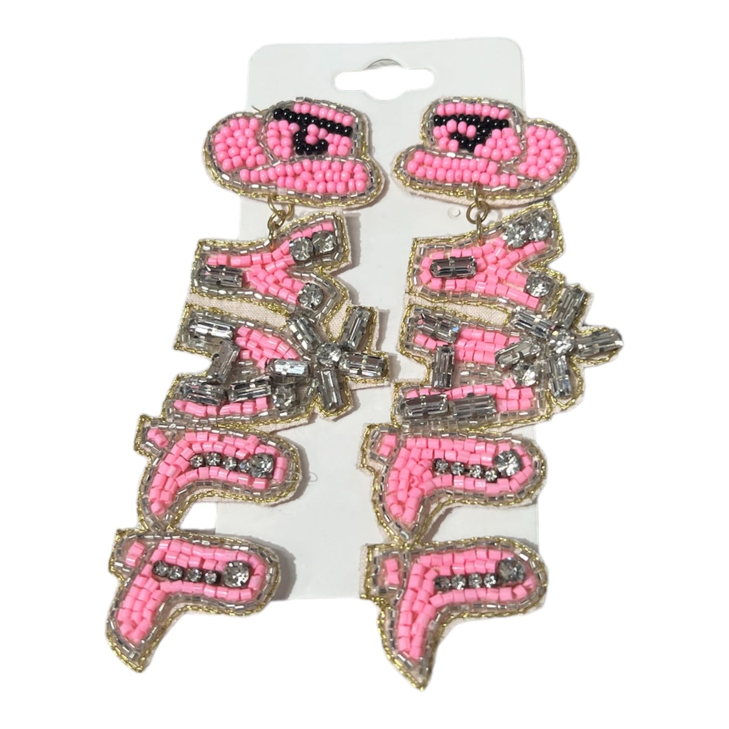 Pink "Yall" Beaded Earrings