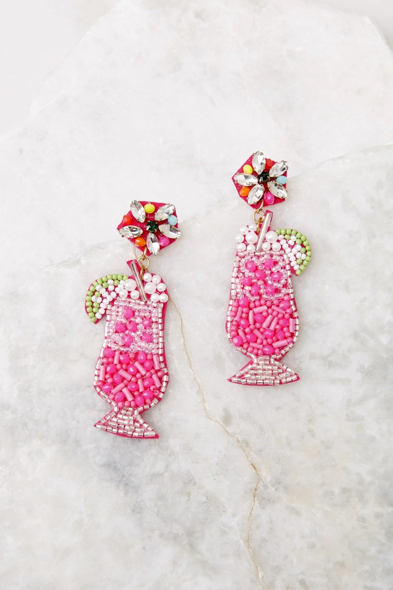 Pink Beads and Pearl Cocktail Earrings