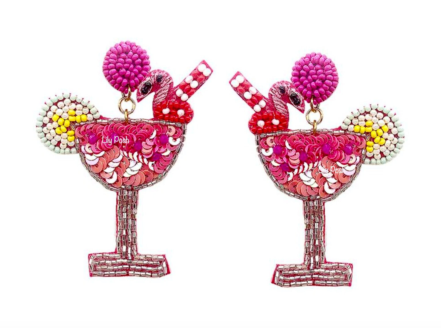 Pink Sequin Flamingo Earrings