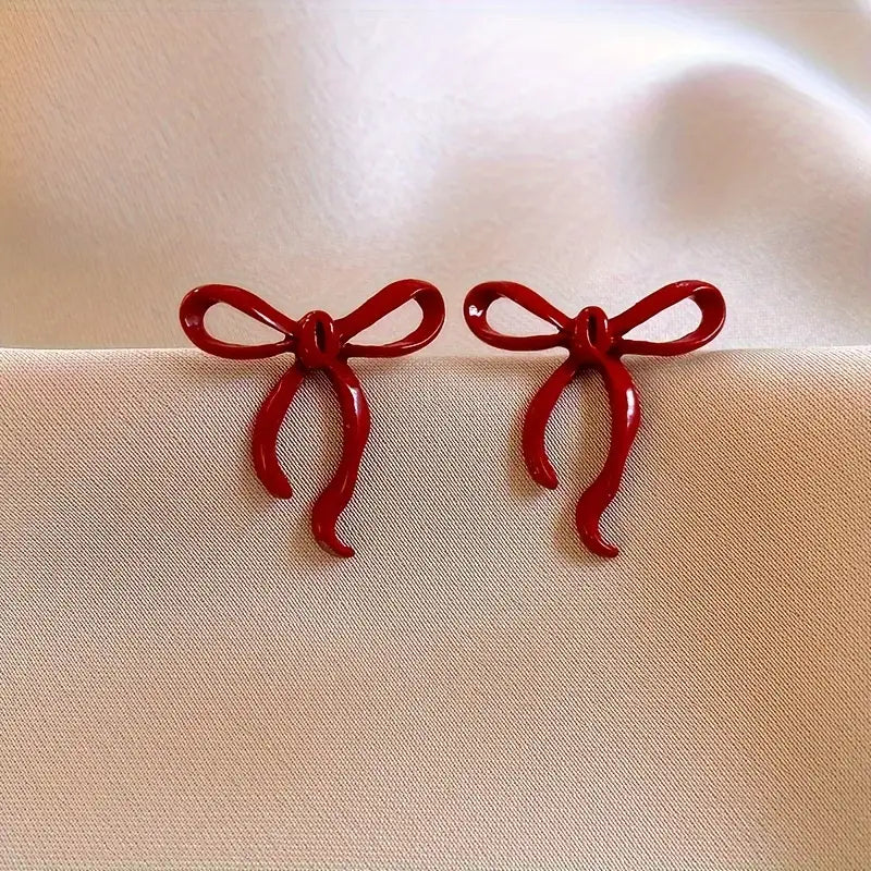 Red Bow Stud Earrings