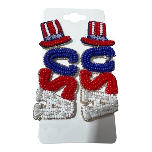 Beaded USA & Hat Drop Beaded Earrings