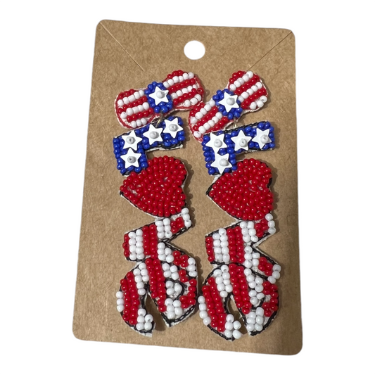 Red, White, and Blue LOVE Beaded Earrings