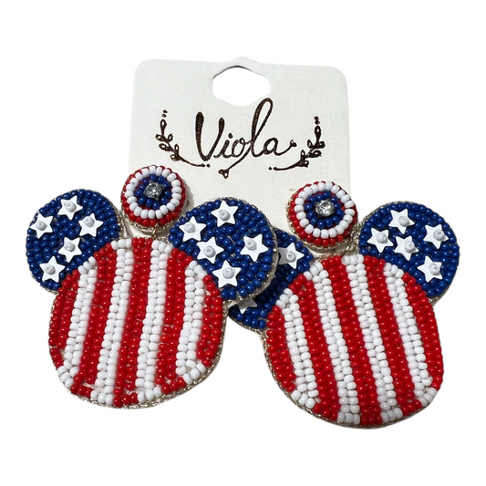 Red, White, and Blue Mickey Beaded Earrings