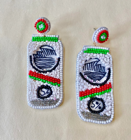 Red & Green White Claw Beaded Earrings