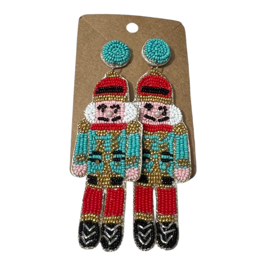 Red and Blue Nutcracker Beaded Earrings