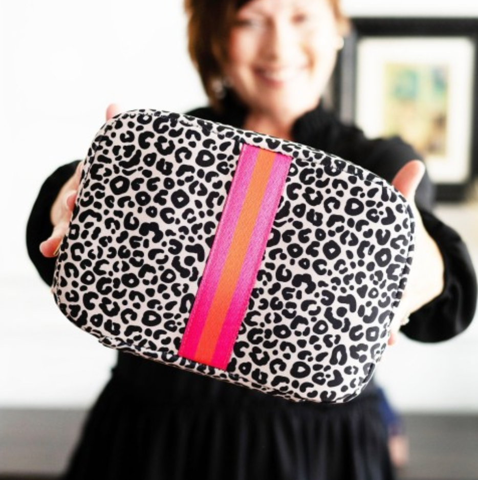 Hot Pink & Coral Leopard Neoprene Cosmetic Bag