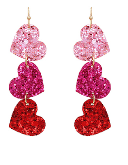 Pink 3 Drop Glitter Earrings