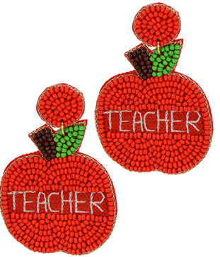 Beaded Apple "Teacher" Earrings