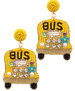 School Bus Rhinestone Earrings