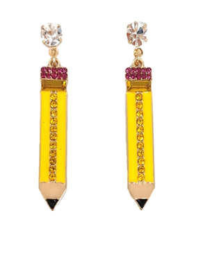 Yellow Rhinestone Pencil Earrings