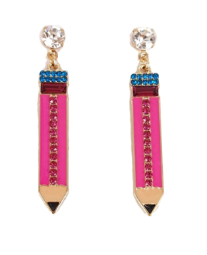 Pink Rhinestone Pencil Earrings