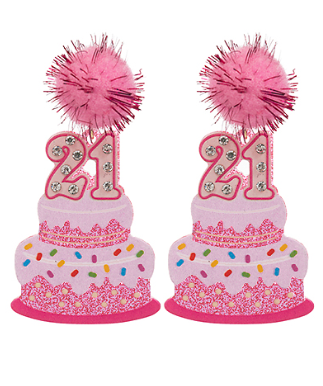 "21" Birthday Cake & Pom Pom Earrings