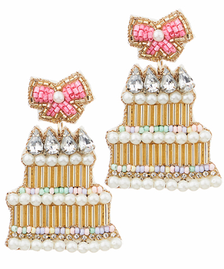 Gold Beaded Birthday Cake Earrings