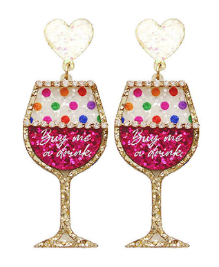 Glitter "Birthday Girl" Wine Glass Earrings