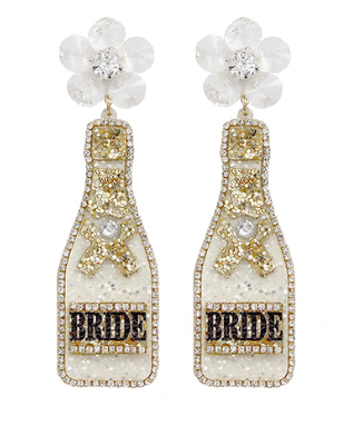 Glitter "Bride" Champagne Bottle Earrings