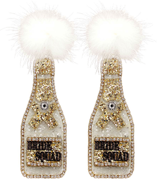 Glitter "Bride Squad" Gold Champagne Bottle Earrings
