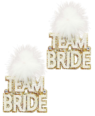 Glitter "Team Bride" Gold with White Pom Pom Earrings