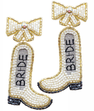 Bride Cowgirl Boot & Bow Earrings