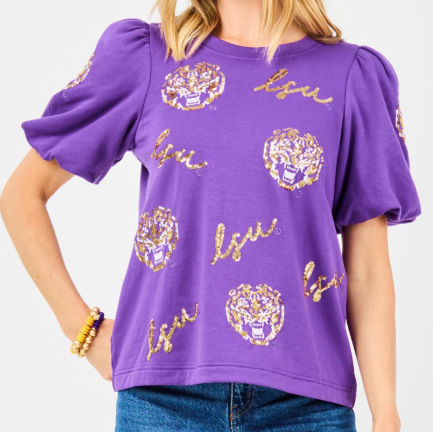 MS - Tina Sequin Tiger Head & "LSU" Top